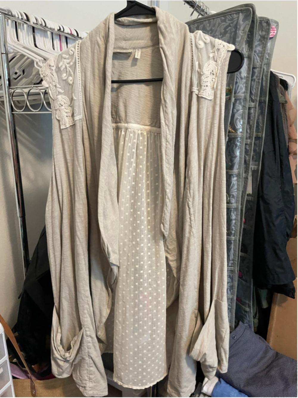 Women's LOGO by Lori Goldstein Tunic vest 3X Beige with White Lace